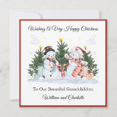 Boy Girl Twins First Second Christmas Snowman Card Feestdagenkaart (Voorkant)