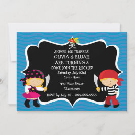 Boy Girl Twins Pirate Birthday Party Kaart