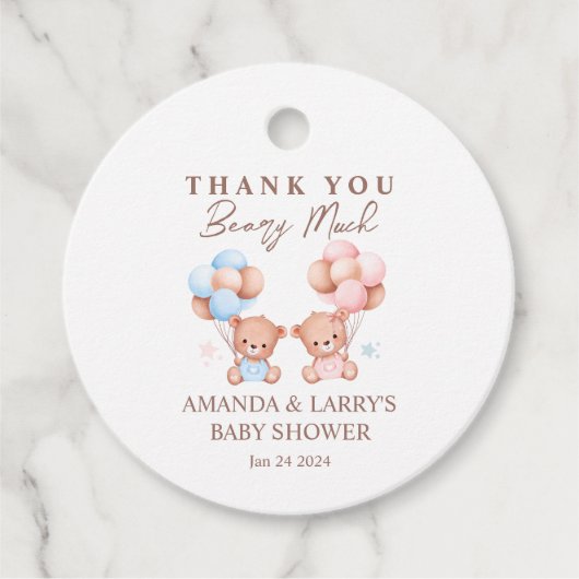Boy Girl Twins Teddy Bear Baby shower Bedankjes Labels (Voorkant)