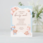 Boy Girl Twins Teddy Bear Baby shower Bedankkaart (Staand voorkant)