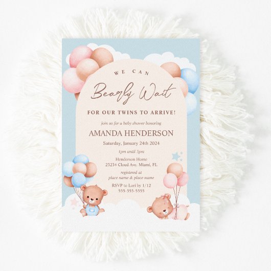 Boy Girl Twins Teddy Bear Baby shower Kaart