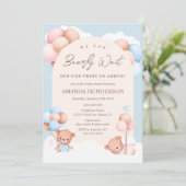 Boy Girl Twins Teddy Bear Baby shower Kaart (Staand voorkant)