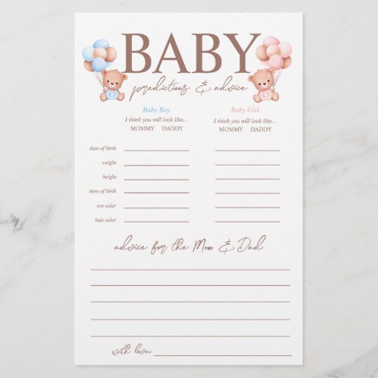 Boy Girl Twins voorspellingen Baby shower spel Flyer (Voorkant)