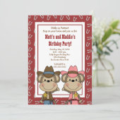 BOY & GIRL Western Cowboy Monkey 5x7 Birthday Kaart (Staand voorkant)