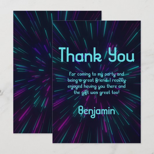 Boy Glow Party Dank je kaart (Voorkant / Achterkant)