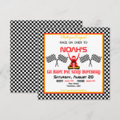 Boy Go Kart Birthday Party & Checkered Racing Flag Kaart (Voorkant / Achterkant)