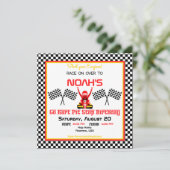 Boy Go Kart Birthday Party & Checkered Racing Flag Kaart (Staand voorkant)