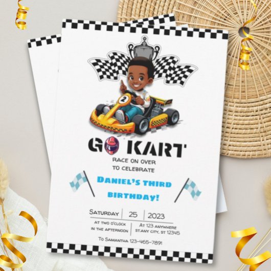 Boy Go-kart racing verjaardagsuitnodigingen Kaart