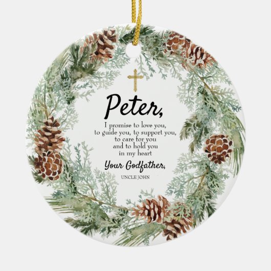 Boy Godfather Personalised Promise to Godchild Keramisch Ornament (Voorkant)