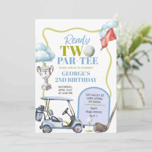 Boy Golf Ready Two Par-Tee 2nd Birthday  Kaart (Staand voorkant)
