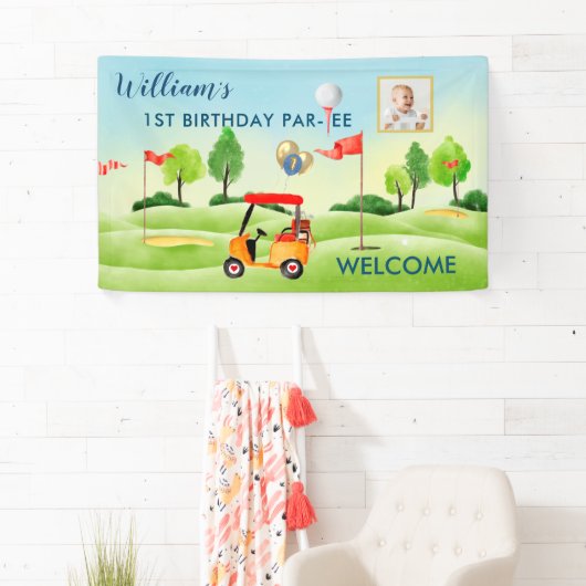 Boy Golf Thema 1e Verjaardag Party Foto Banner (Insitu)