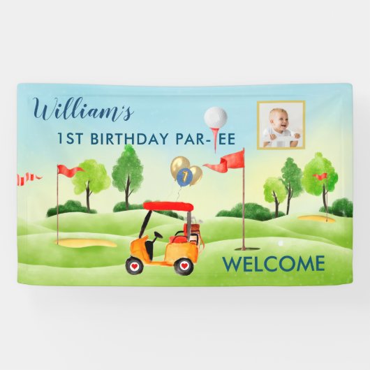 Boy Golf Thema 1e Verjaardag Party Foto Banner (Horizontaal)