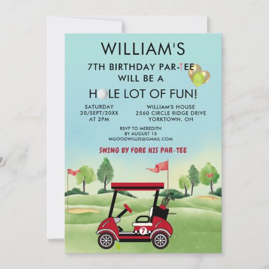 Boy Golf Thema 7e Verjaardag Par-Tee Kaart (Voorkant)