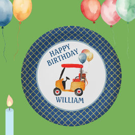 Boy Golf Thema Blauw Rood Geel Gepersonaliseerd Papieren Bordje