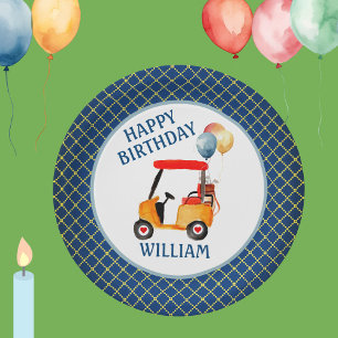 Boy Golf Thema Blauw Rood Geel Gepersonaliseerd Papieren Bordje