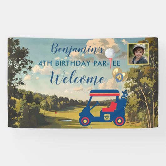 Boy Golf Theme 4th Birthday Party Banner (Horizontaal)