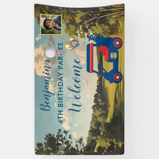 Boy Golf Theme 4th Birthday Party Banner (Verticaal)