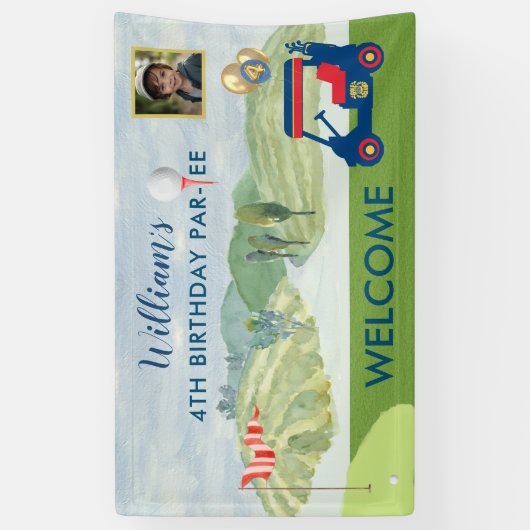 Boy Golf Theme 4th Birthday Party Banner (Verticaal)