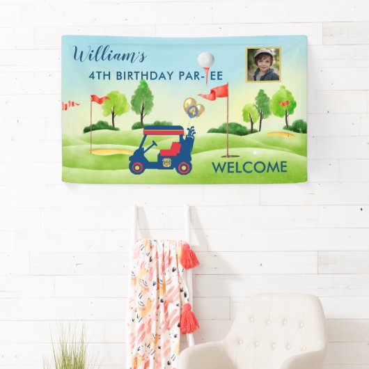 Boy Golf Theme 4th Birthday Party Banner (Insitu)