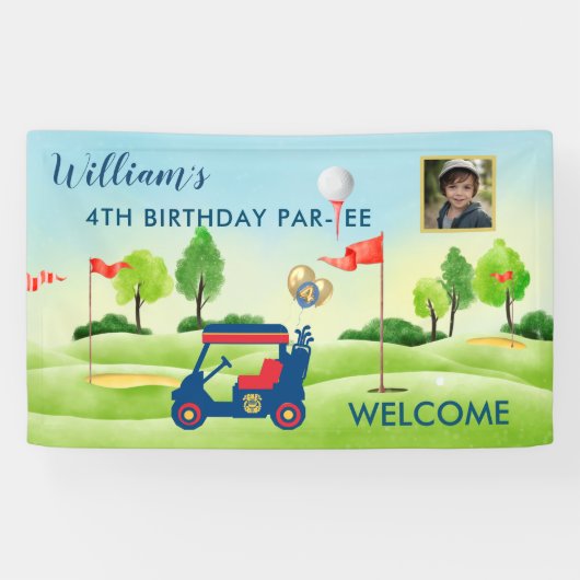 Boy Golf Theme 4th Birthday Party Banner (Horizontaal)