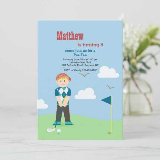 Boy Golfer Uitnodiging (Staand voorkant)