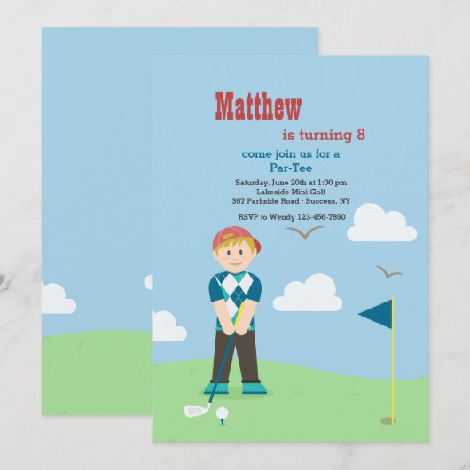Boy Golfer Uitnodiging (Voorkant / Achterkant)