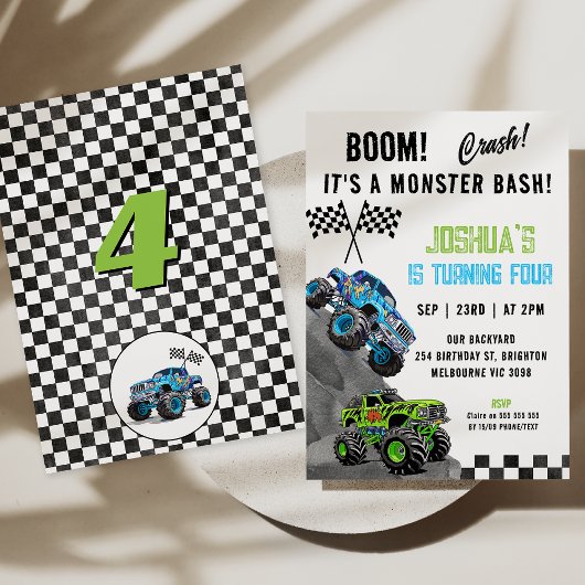 Boy Green Blue Fluorescent Monster Truck Verjaarda Kaart