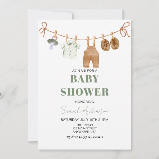 Boy Green Boho Babykleding Baby shower Kaart (Voorkant)