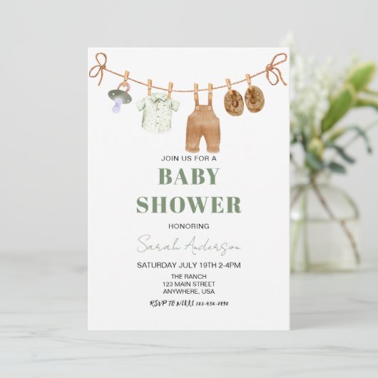 Boy Green Boho Babykleding Baby shower Kaart (Staand voorkant)