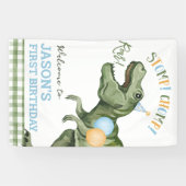 Boy Green Dinosaur 1st Birthday Welkom Banner (Horizontaal)