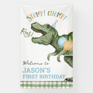 Boy Green Dinosaur 1st Birthday Welkom Banner