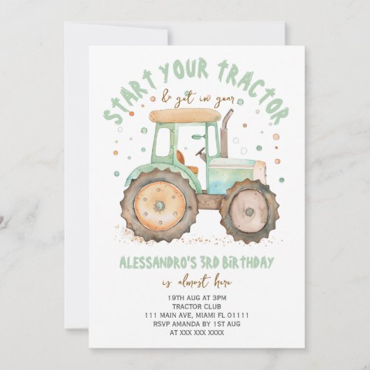 Boy Green Tractor 3e verjaardag Kaart (Voorkant)