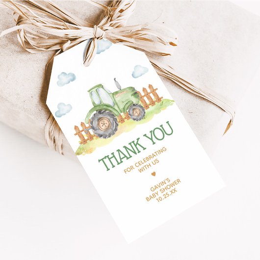 Boy Green Tractor Boerderij Verjaardagsfeest Favor Cadeaulabel