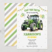 Boy Green Tractor Farm Birthday Party Invitation Kaart (Voorkant / Achterkant)