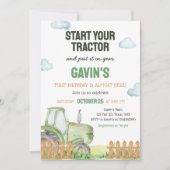Boy Green Tractor Verjaardagsfeestje Kaart (Voorkant)
