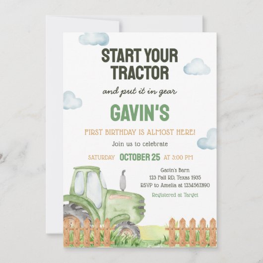 Boy Green Tractor Verjaardagsfeestje Kaart (Voorkant)