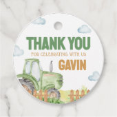 Boy Green Tractor Verjaardagsfeestje Ronde Bedankjes Labels (Voorkant)