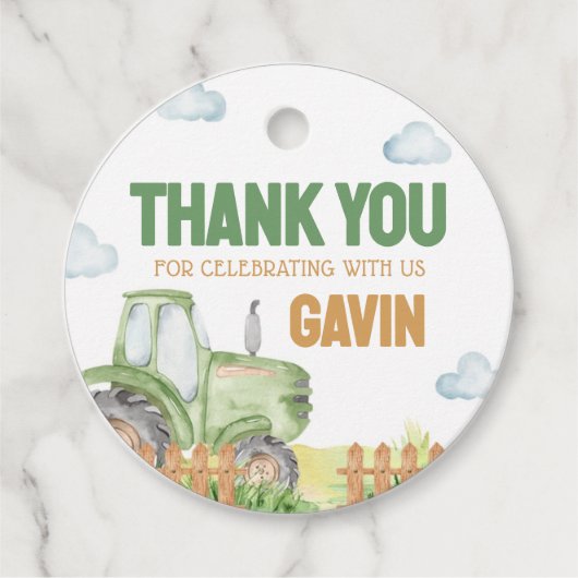 Boy Green Tractor Verjaardagsfeestje Ronde Bedankjes Labels (Voorkant)