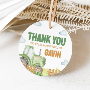 Boy Green Tractor Verjaardagsfeestje Ronde Bedankjes Labels