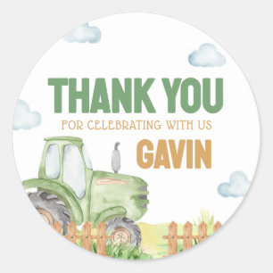 Boy Green Tractor Verjaardagsfeestje Ronde Sticker