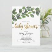 Boy Greenery Baby shower Invitation Kaart (Staand voorkant)