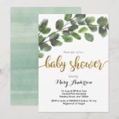 Boy Greenery Baby shower Invitation Kaart (Voorkant / Achterkant)