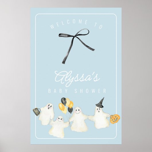 Boy Halloween Ghost and Black Bow Baby Shower Poster (Voorkant)
