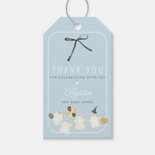 Boy Halloween Ghost en Black Bow Baby shower Cadeaulabel (Voorkant)