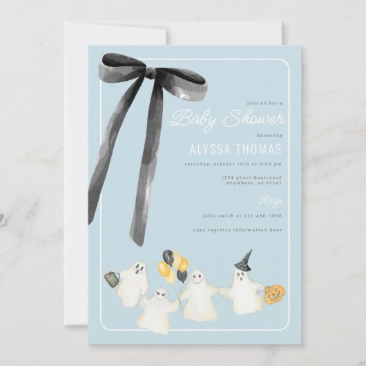 Boy Halloween Ghost en Black Bow Baby shower Kaart (Voorkant)