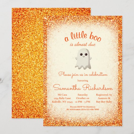 Boy Halloween Ghost Little Boo Baby shower Oranje Kaart (Voorkant / Achterkant)