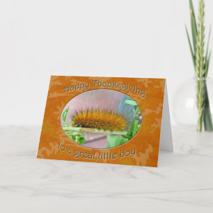 Boy Happy Thanksgiving Geel Beer Caterpillar Feestdagen Kaart
