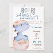 Boy Hatching Soon Dinosaur Baby shower Kaart (Voorkant)
