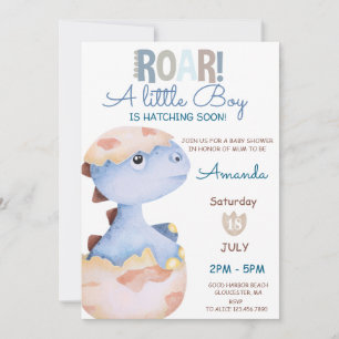 Boy Hatching Soon Dinosaur Baby shower Kaart