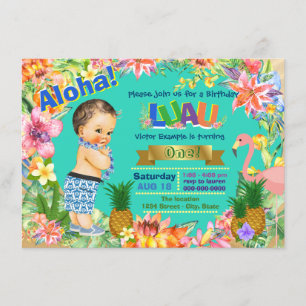 Boy Hawaiian Luau Birthday Party Kaart